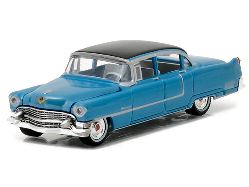1955 Cadillac Fleetwood Series 60 Special Blue with Black Top Elvis Presley (1935-1977) 1/64 Diecast Model Car by Greenlight