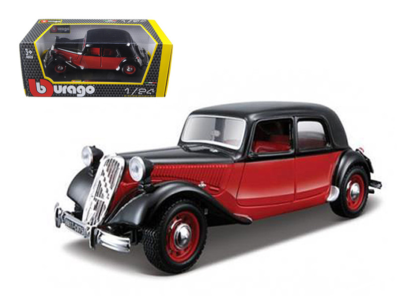 1938 Citroen 15 CV TA Black and Red 1/24 Diecast Model Car by