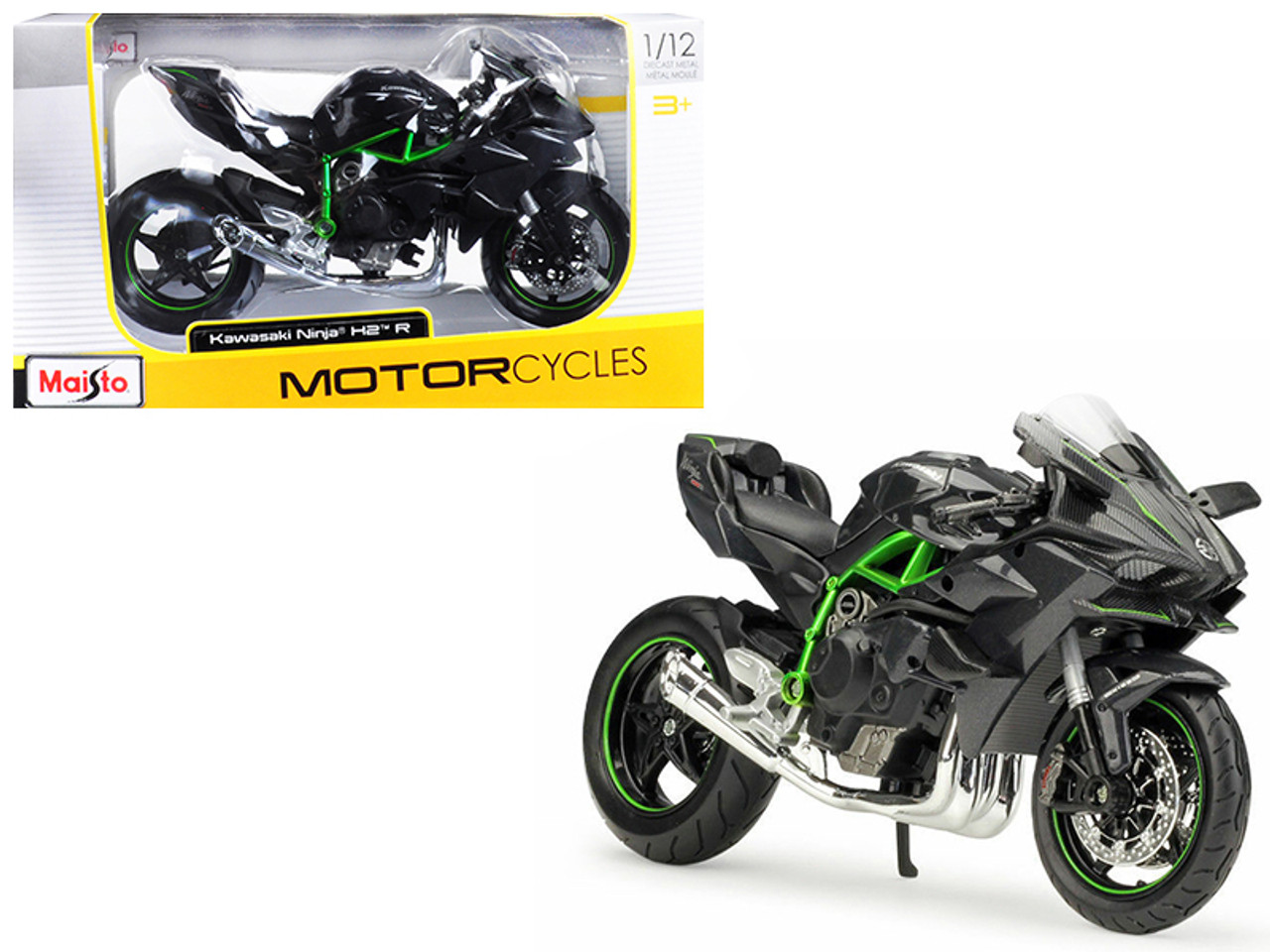 Kawasaki Ninja H2 R Black and Carbon 1/12 Diecast Motorcycle Model by Maisto