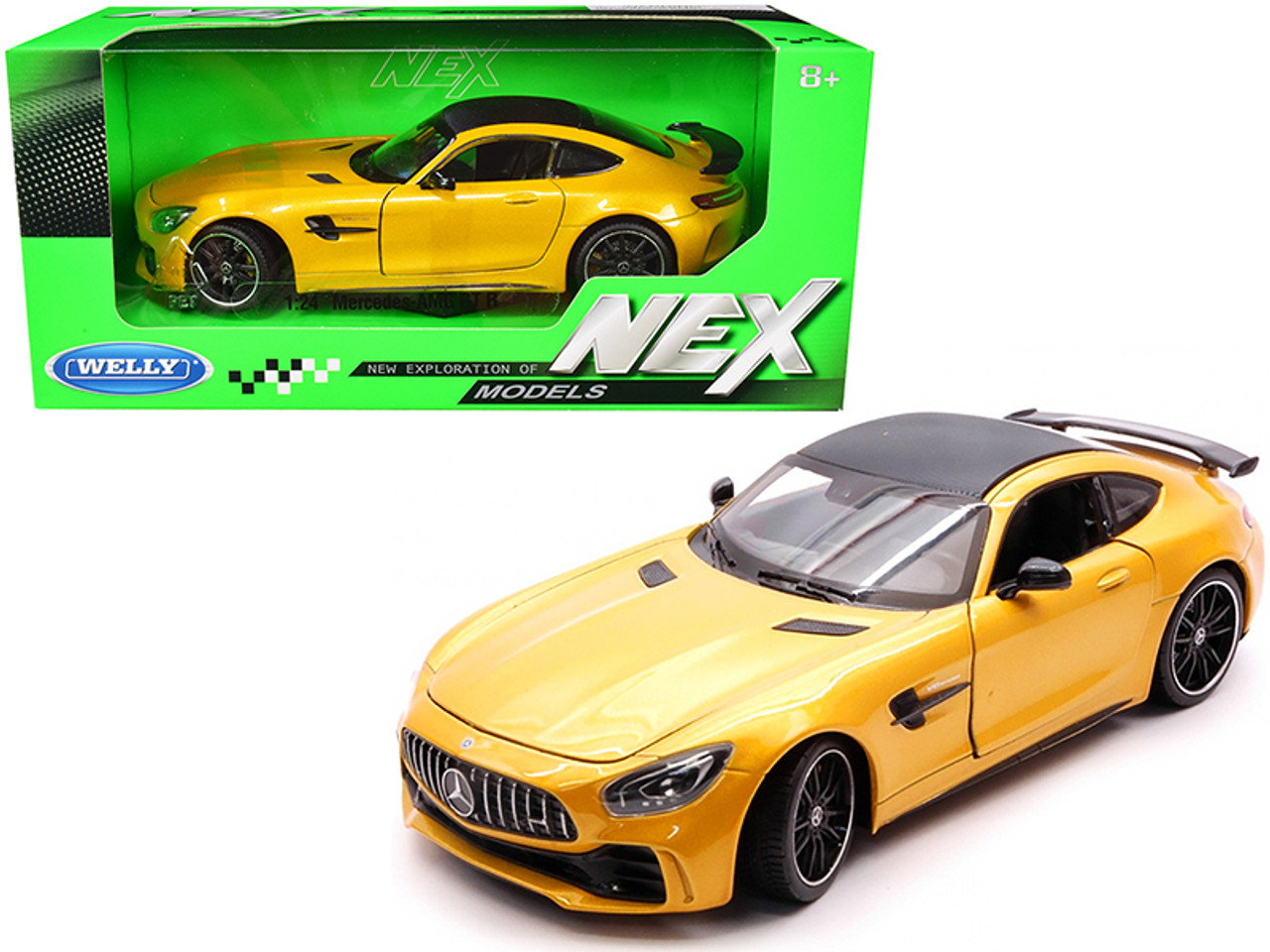 Mercedes AMG GT R Yellow Metallic with Carbon Top "NEX Models" 1/24 Diecast Model Car by Welly