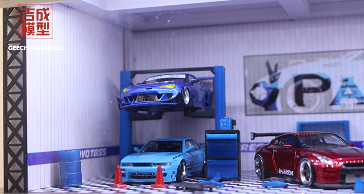 1/64 Geechan Model Rocket Bunny Pandem Repair Shop Diorama Model Scene (car models not included)