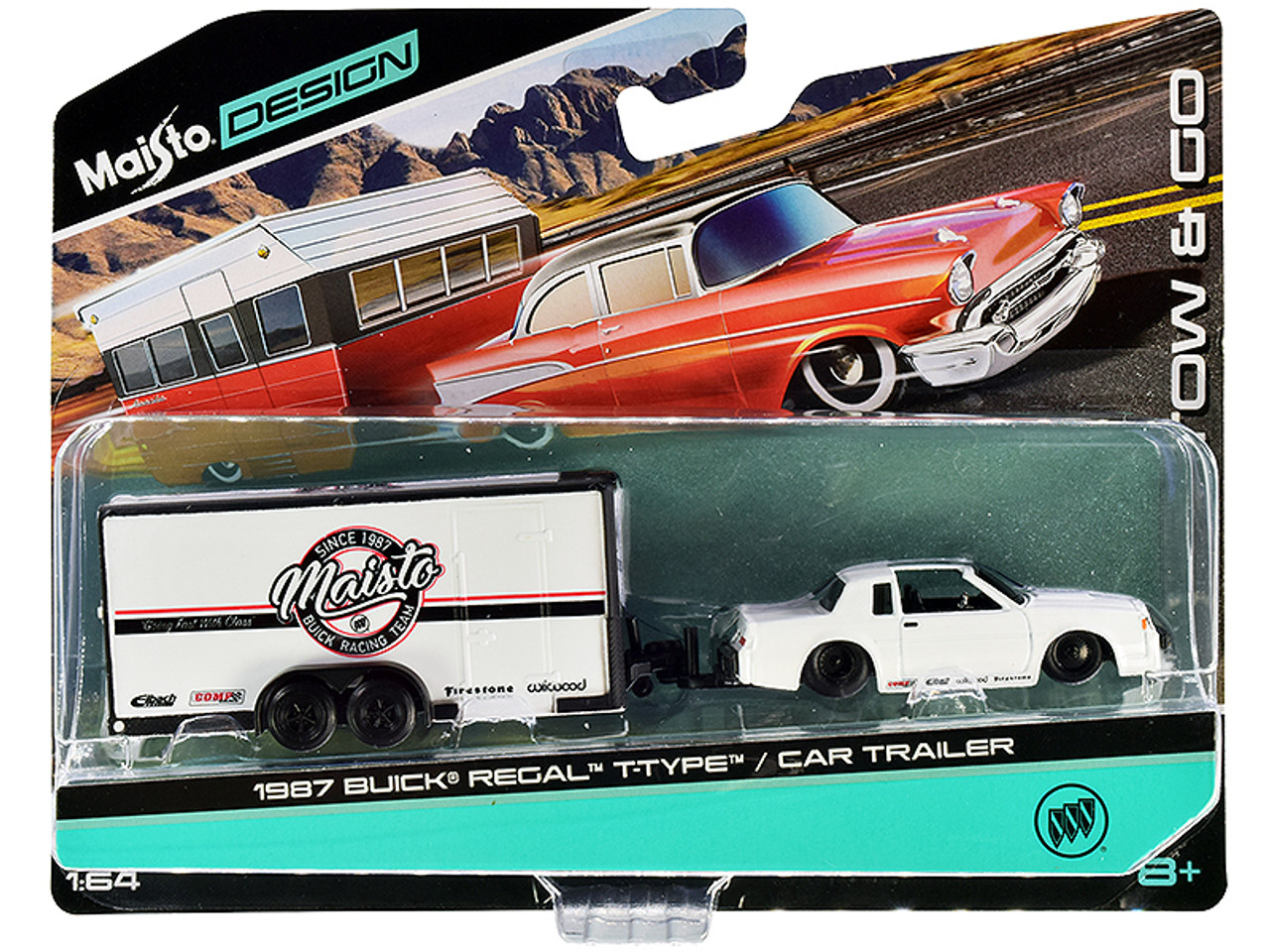 1987 Buick Regal T-Type and Enclosed Car Trailer White "Tow & Go" Series 1/64 Diecast Models by Maisto