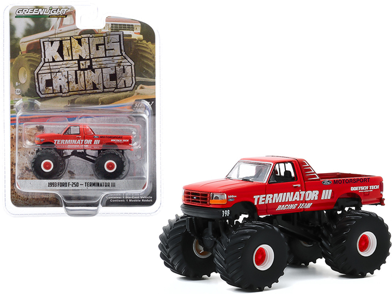 1993 Ford F-250 Monster Truck "Terminator III" Red "Kings of Crunch" Series 7 1/64 Diecast Model Car by Greenlight