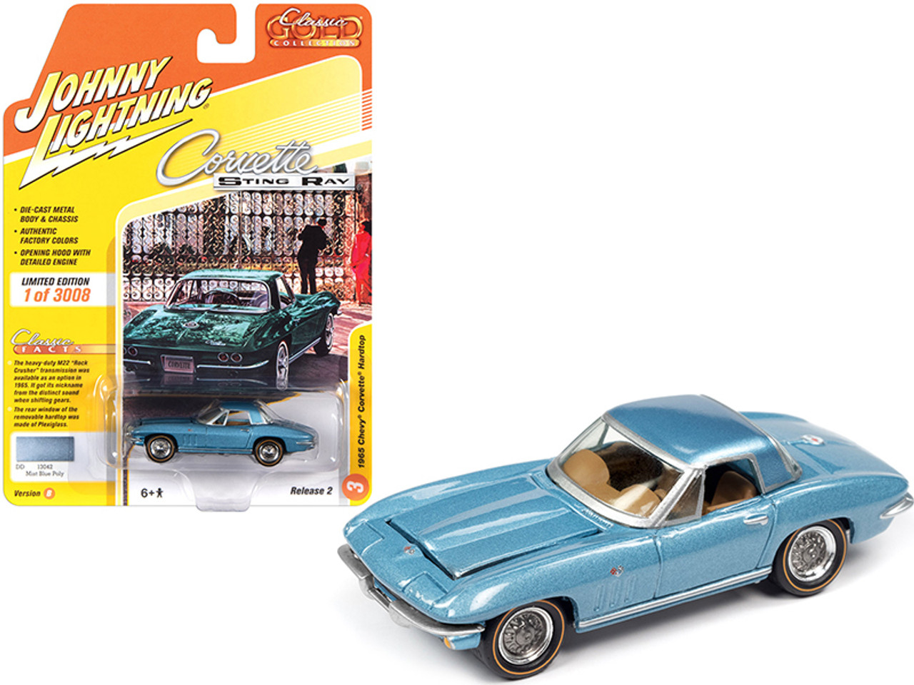 1965 Chevrolet Corvette Hardtop Mist Blue Metallic "Classic Gold Collection" Limited Edition to 3008 pieces Worldwide 1/64 Diecast Model Car by Johnny Lightning