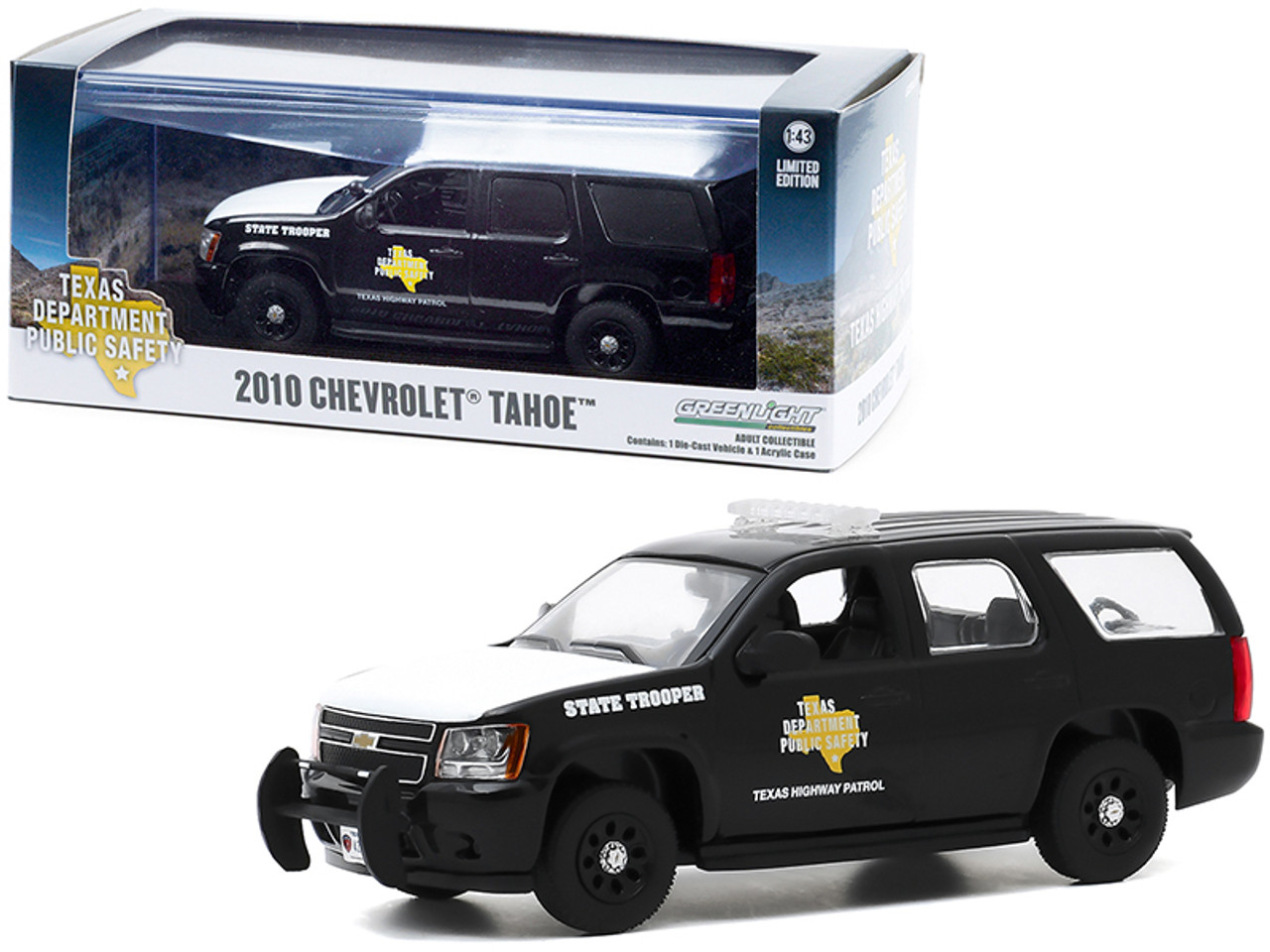 2010 Chevrolet Tahoe Black with White Hood "Texas Highway Patrol State Trooper" 1/43 Diecast Model Car by Greenlight