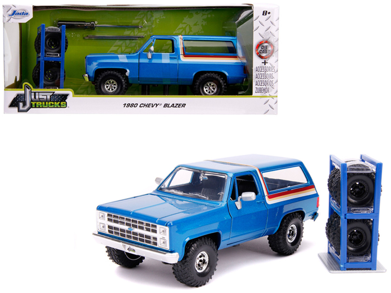 1980 Chevrolet Blazer Blue Metallic with Stripes with Extra Wheels "Just Trucks" Series 1/24 Diecast Model Car by Jada