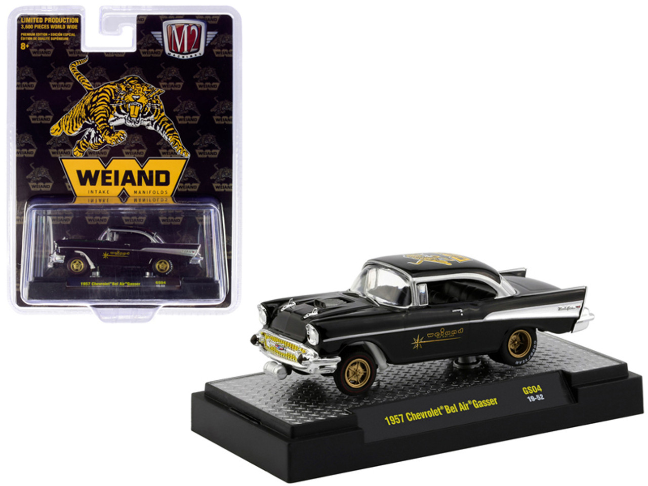 1957 Chevrolet Bel Air Gasser Black "Weiand" "Hobby Exclusive" Limited Edition to 3600 pieces Worldwide 1/64 Diecast Model Car by M2 Machines