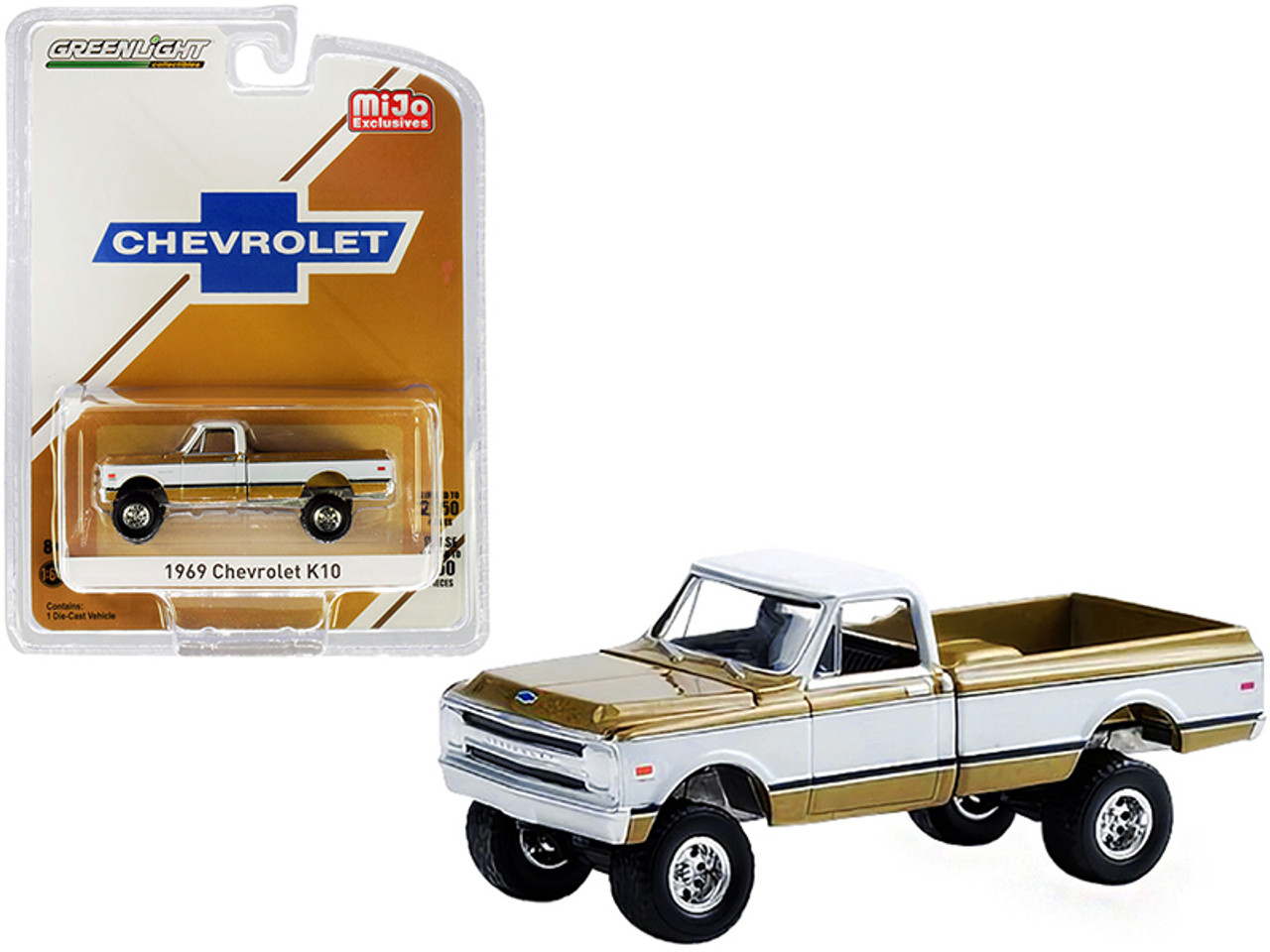 1969 Chevrolet K10 Pickup Truck Gold Metallic and White Limited Edition to 2750 pieces Worldwide 1/64 Diecast Model Car by Greenlight