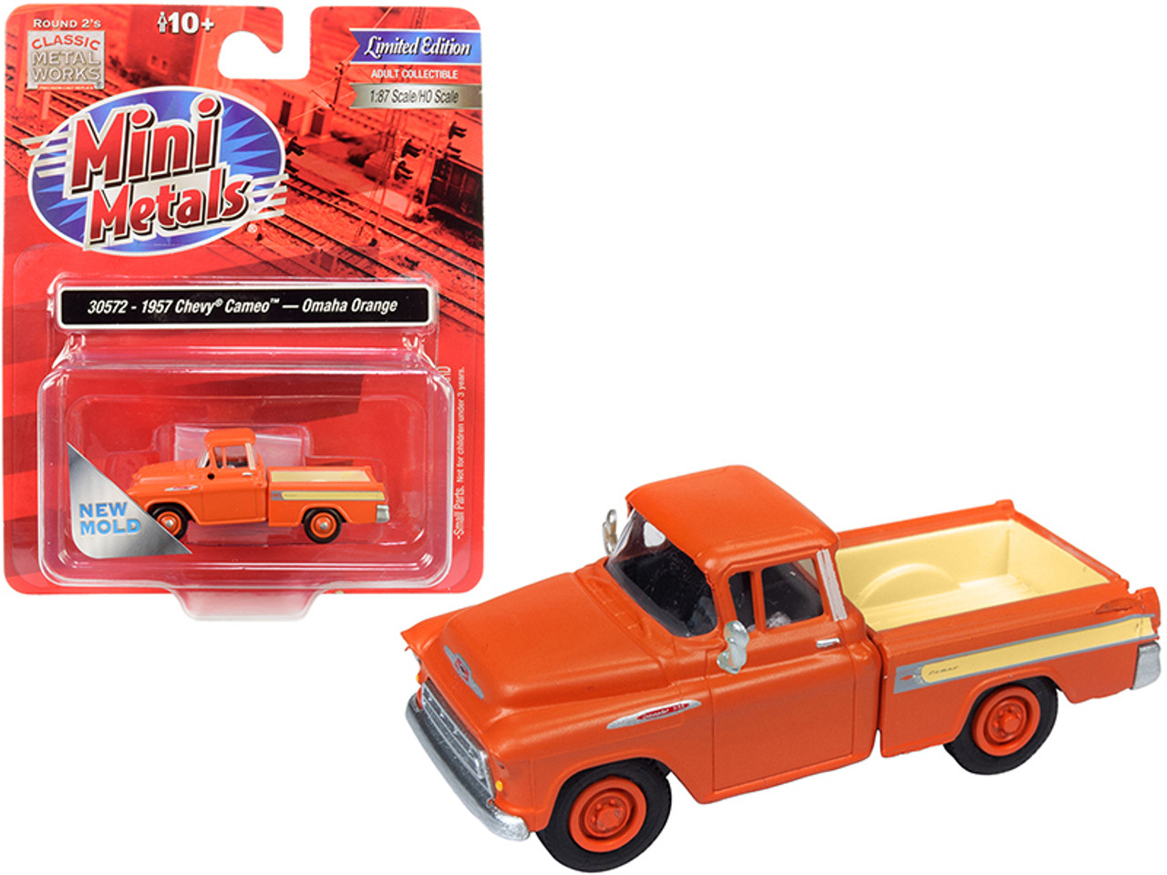 1957 Chevrolet Cameo Pickup Truck Omaha Orange 1/87 (HO) Scale Model Car by Classic Metal Works