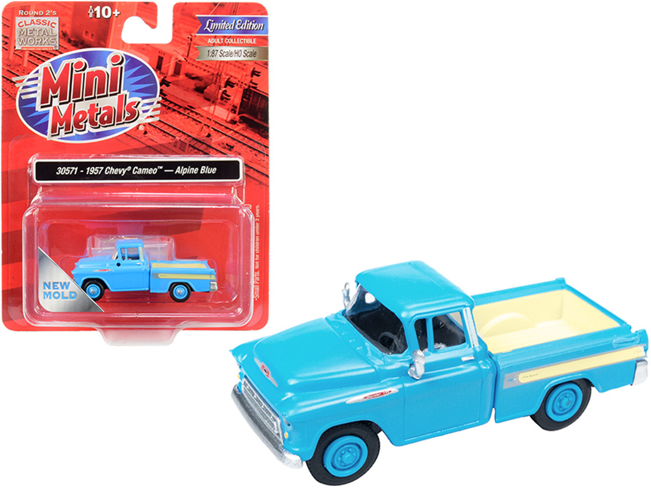 1957 Chevrolet Cameo Pickup Truck Alpine Blue 1/87 (HO) Scale Model Car by Classic Metal Works