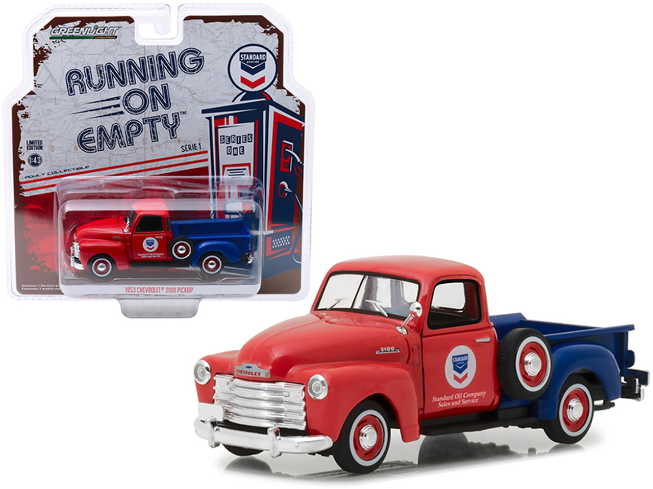 1953 Chevrolet 3100 Pickup Truck "Standard Oil" Red and Blue "Running on Empty" Release 1 1/43 Diecast Model Car by Greenlight