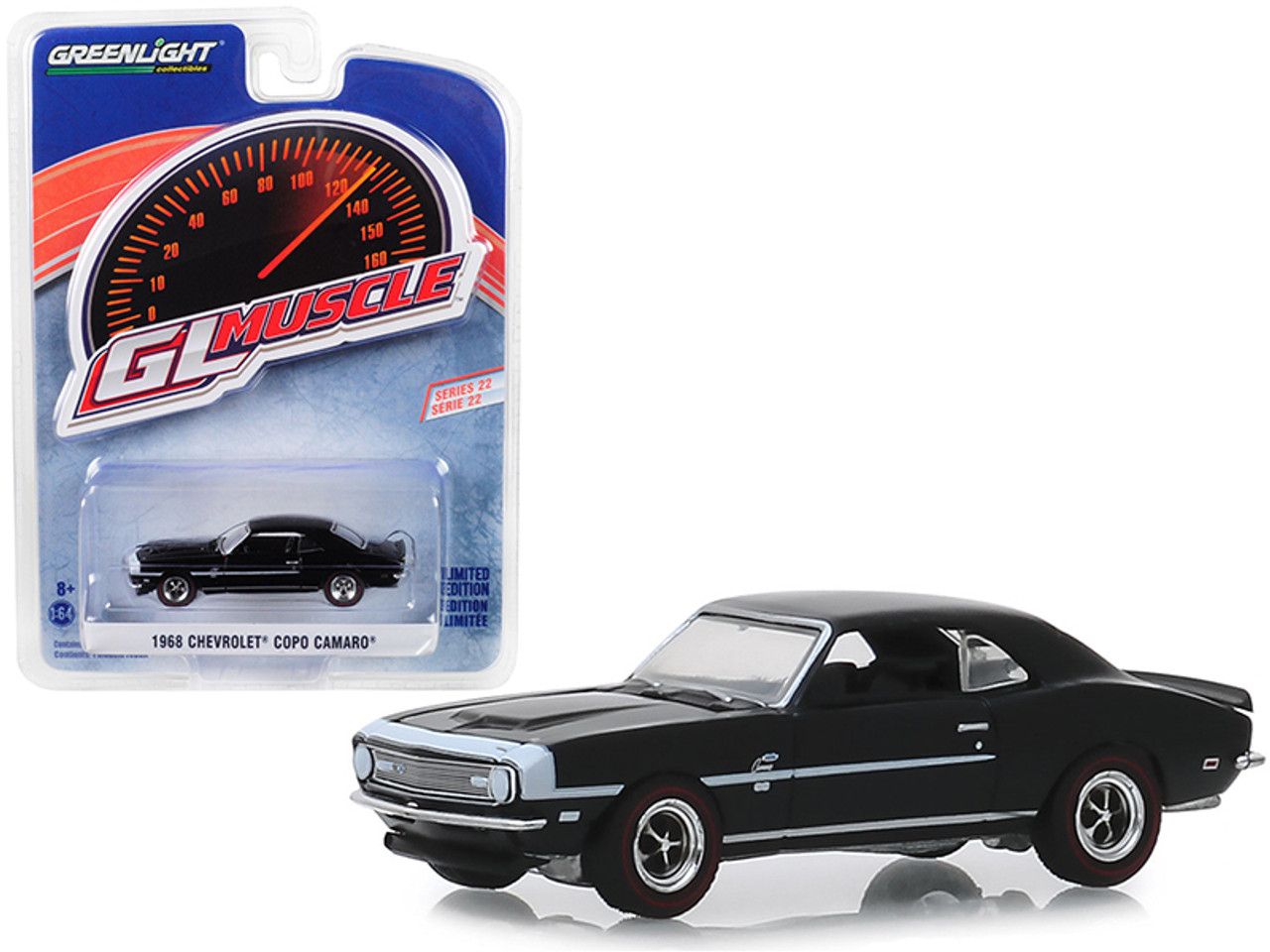 1968 Chevrolet COPO Camaro Tuxedo Black with White Stripes "Greenlight Muscle" Series 22 1/64 Diecast Model Car by Greenlight