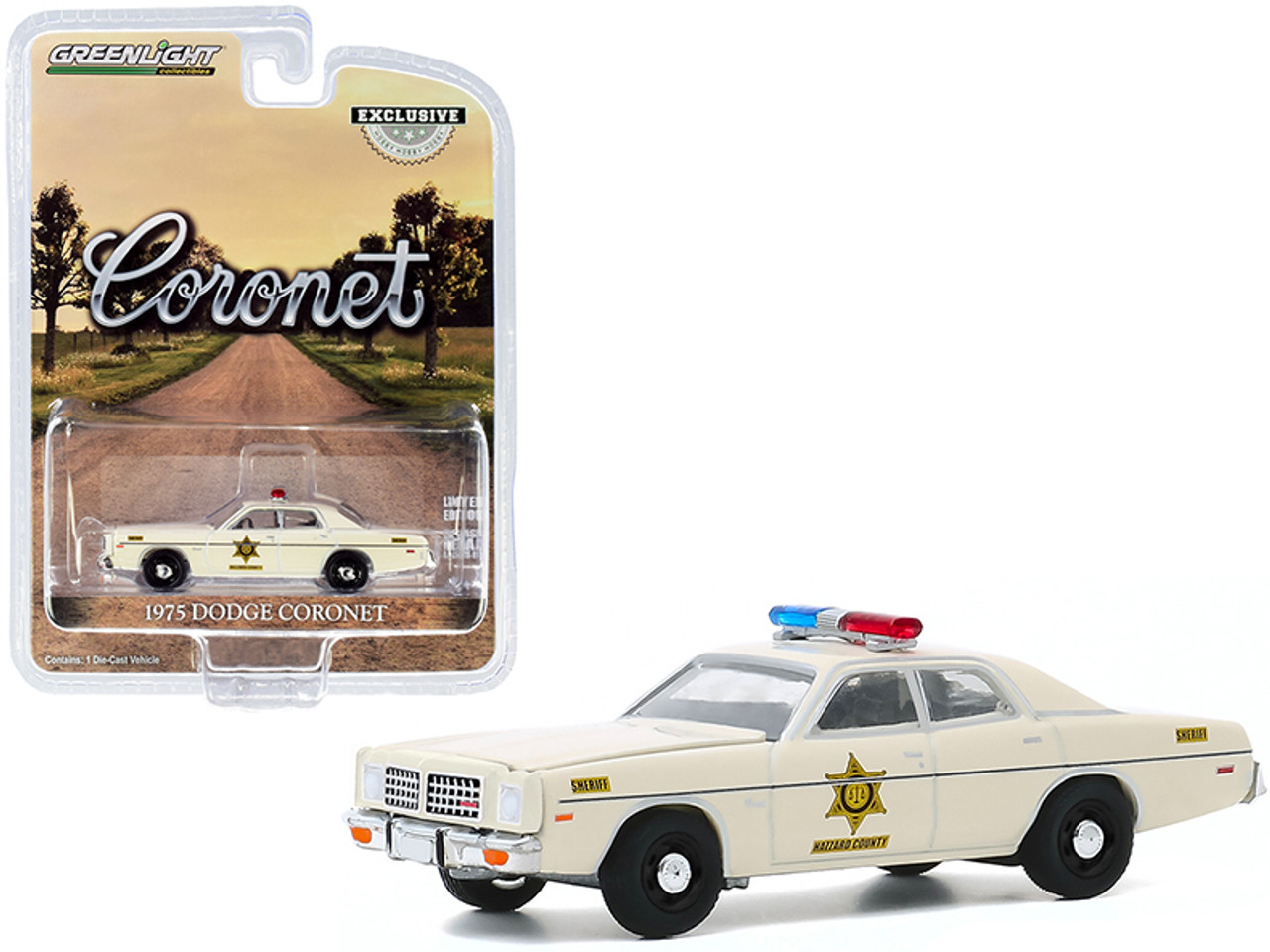 1975 Dodge Coronet Cream "Hazzard County Sheriff" "Hobby Exclusive" 1/64 Diecast Model Car by Greenlight