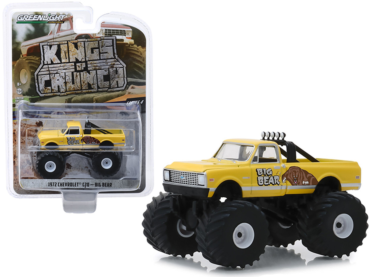 1972 Chevrolet C20 Monster Truck "Big Bear" Yellow "Kings of Crunch" Series 4 1/64 Diecast Model Car by Greenlight