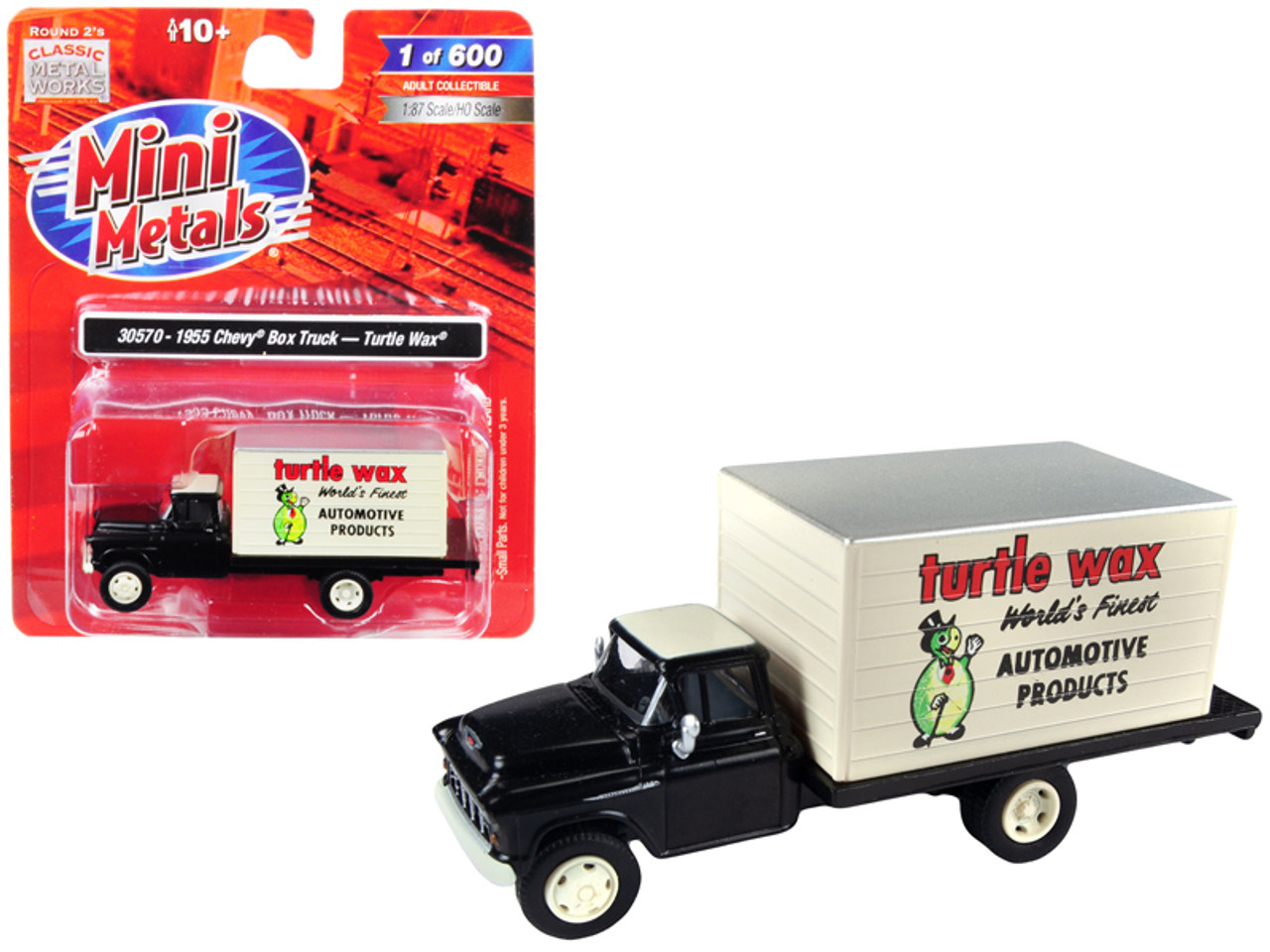 1955 Chevrolet Box Truck "Turtle Wax" Black and Cream 1/87 (HO) Scale Model by Classic Metal Works