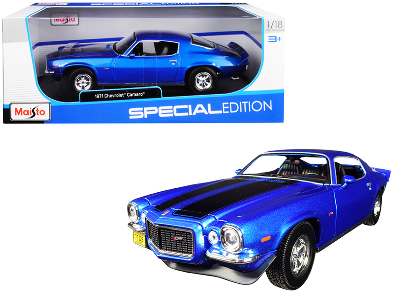 1/18 Maisto 1971 Chevrolet Camaro (Metallic Blue with Black Stripes)  Diecast Car Model