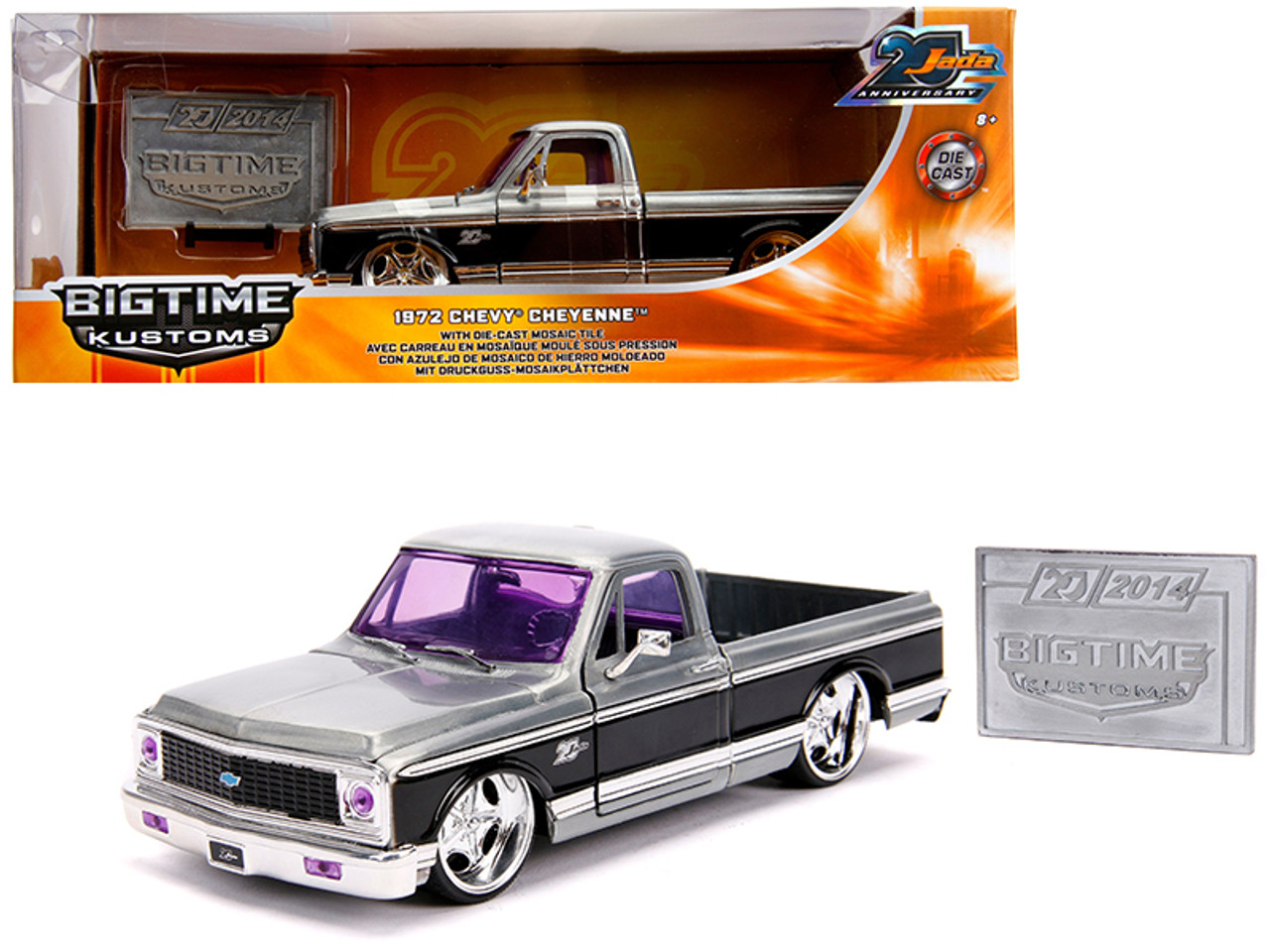 1972 Chevrolet Cheyenne Pickup Truck Raw Metal with Black Stripe "Kustom Kings" "Jada 20th Anniversary" 1/24 Diecast Model Car by Jada