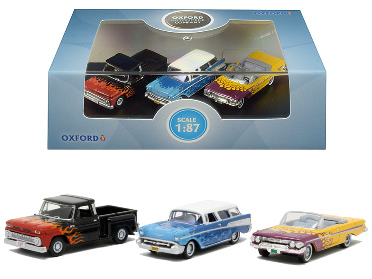 "Chevrolet Hot Rods" Set of 3 pieces 1/87 (HO) Scale Diecast Model Cars by Oxford Diecast