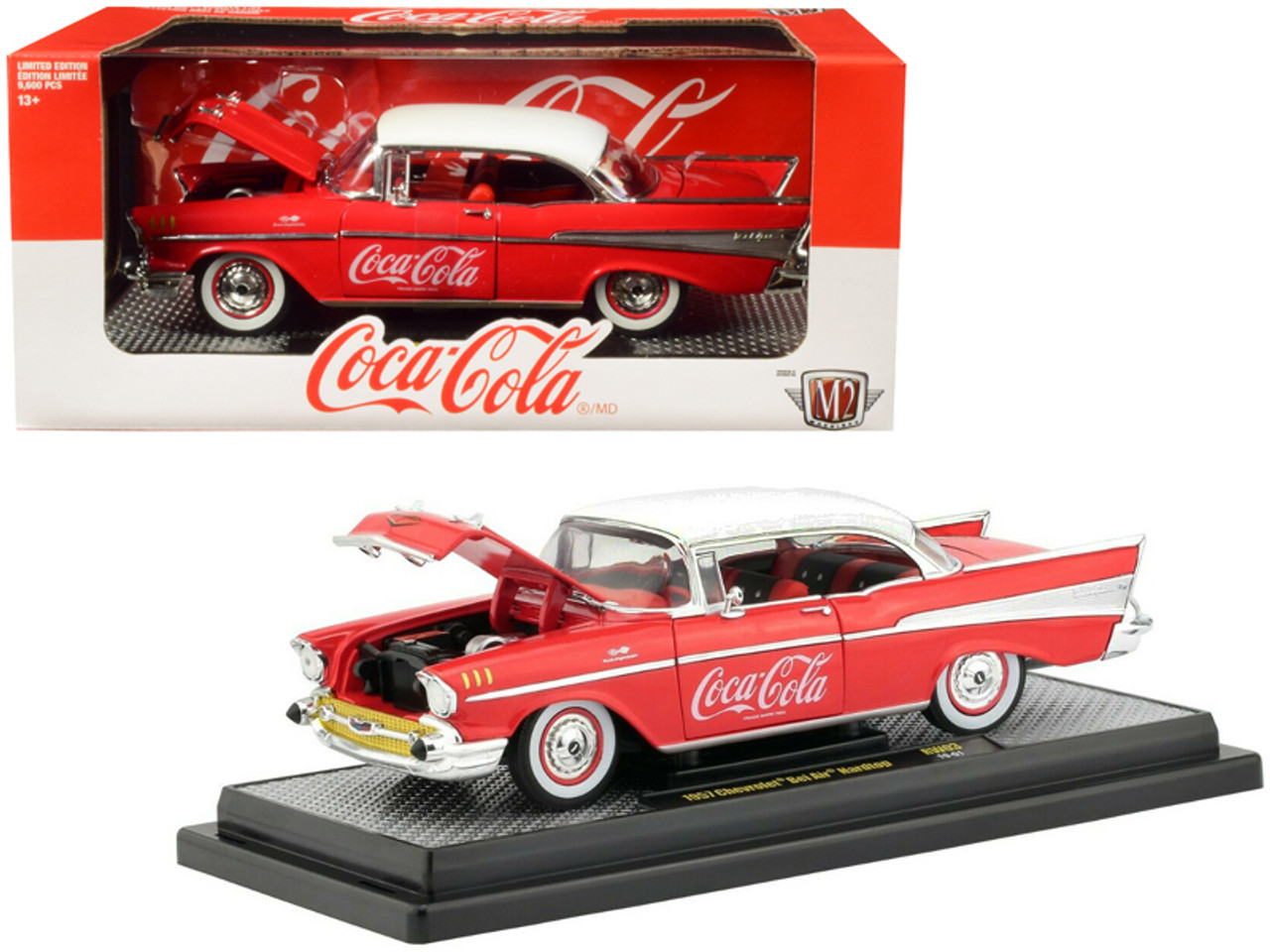 1957 Chevrolet Bel Air Hardtop "Coca-Cola" Red Limited Edition to 9600 pieces Worldwide 1/24 Diecast Model Car by M2 Machines