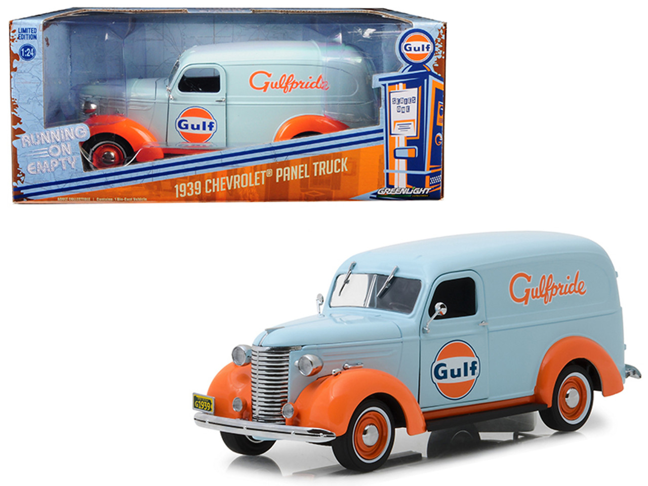 1939 Chevrolet Panel Truck "Gulf Oil" ("Gulfpride") Light Blue Running on Empty Series 1/24 Diecast Model Car by Greenlight