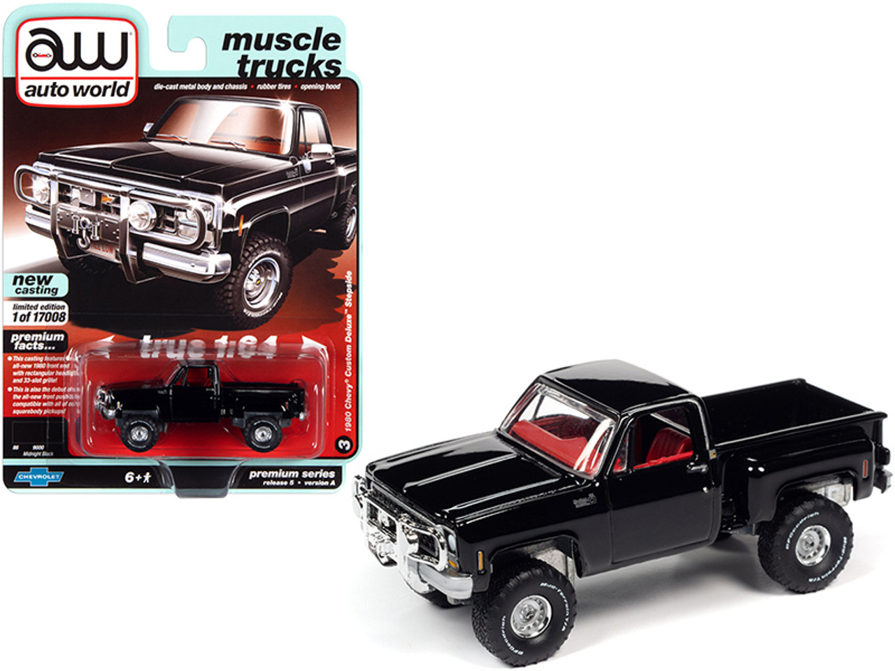 1980 Chevrolet Custom Deluxe Stepside Pickup Truck Midnight Black with Red  Interior 