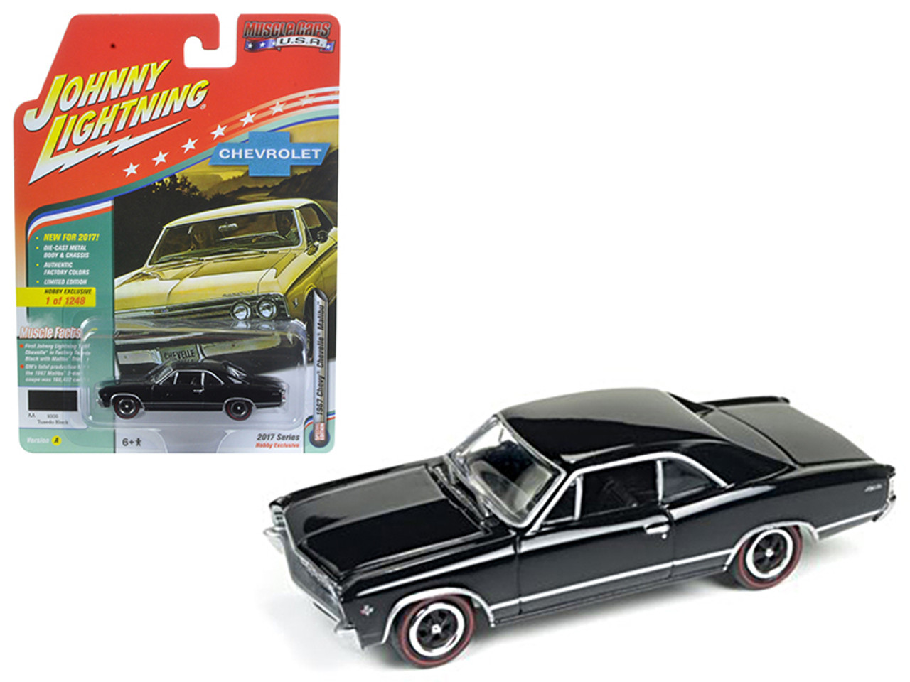 1967 Chevrolet Chevelle Gloss Black "Muscle Cars USA" 1/64 Diecast Model Car by Johnny Lightning