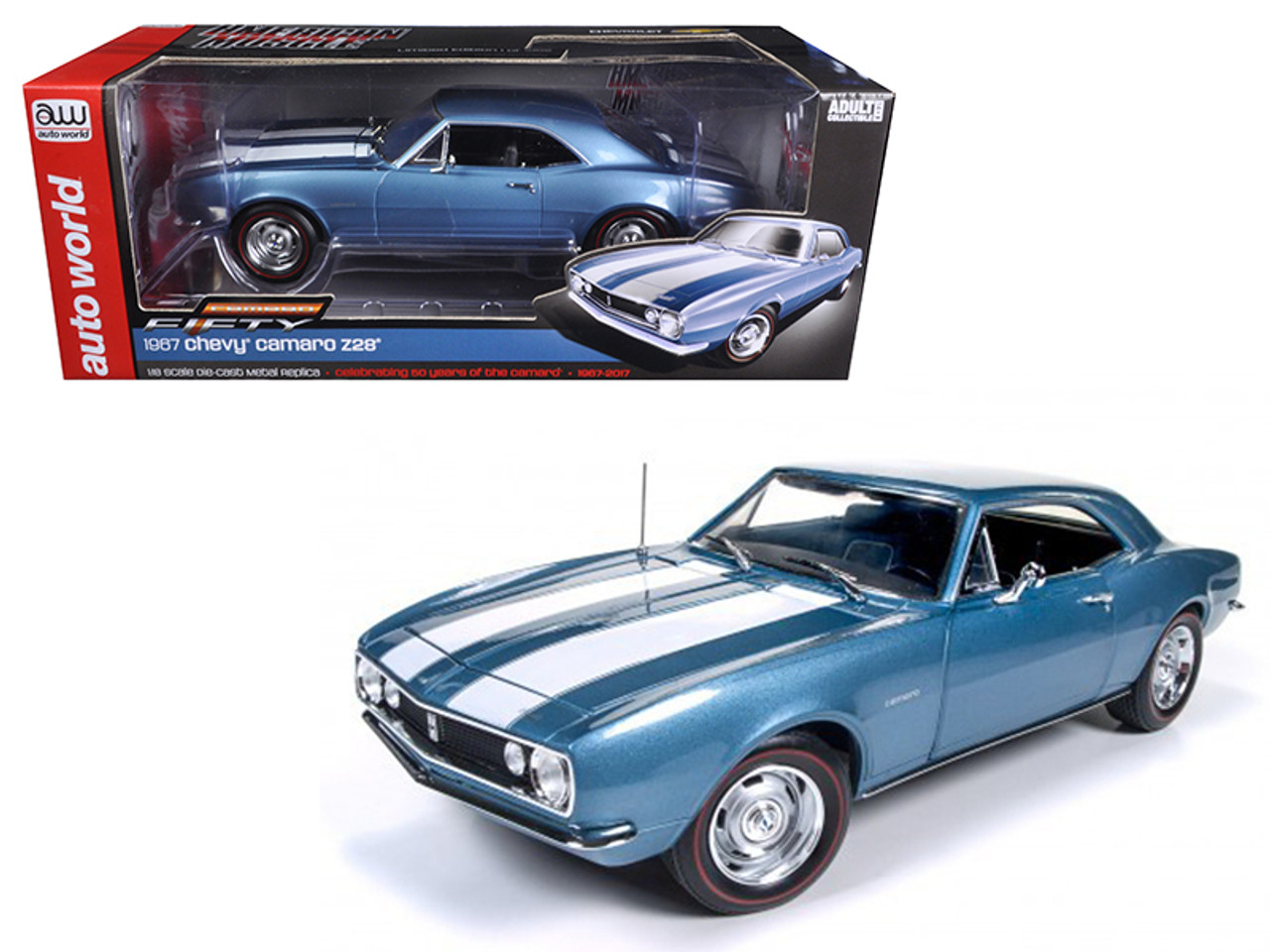 1967 Chevrolet Camaro Z/28 50th Anniversary Nantucket Blue Limited Edition to 1002pcs 1/18 Diecast Model Car by Autoworld