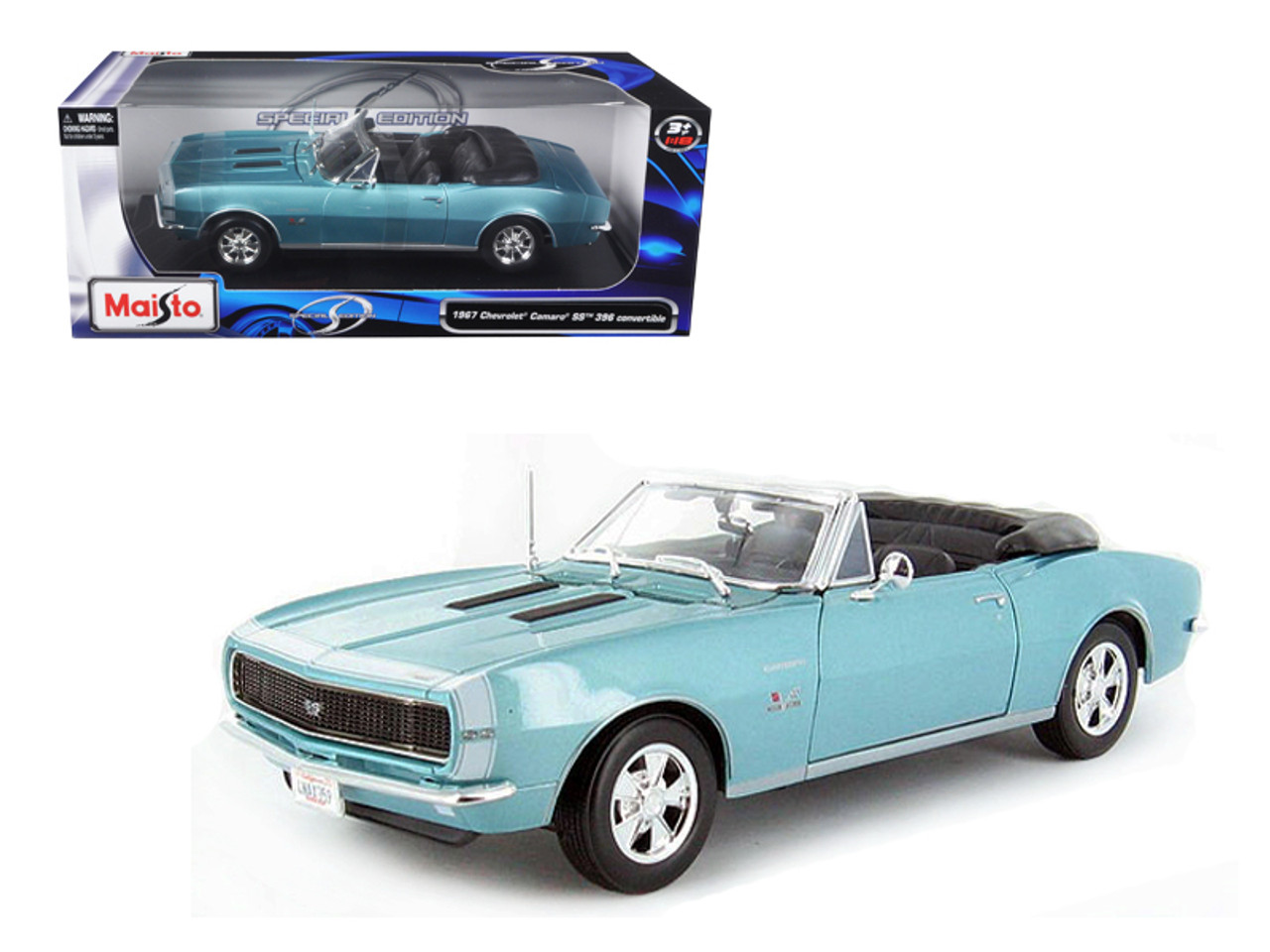 1/18 Maisto 1967 Chevrolet Camaro SS 396 Convertible (Turquoise