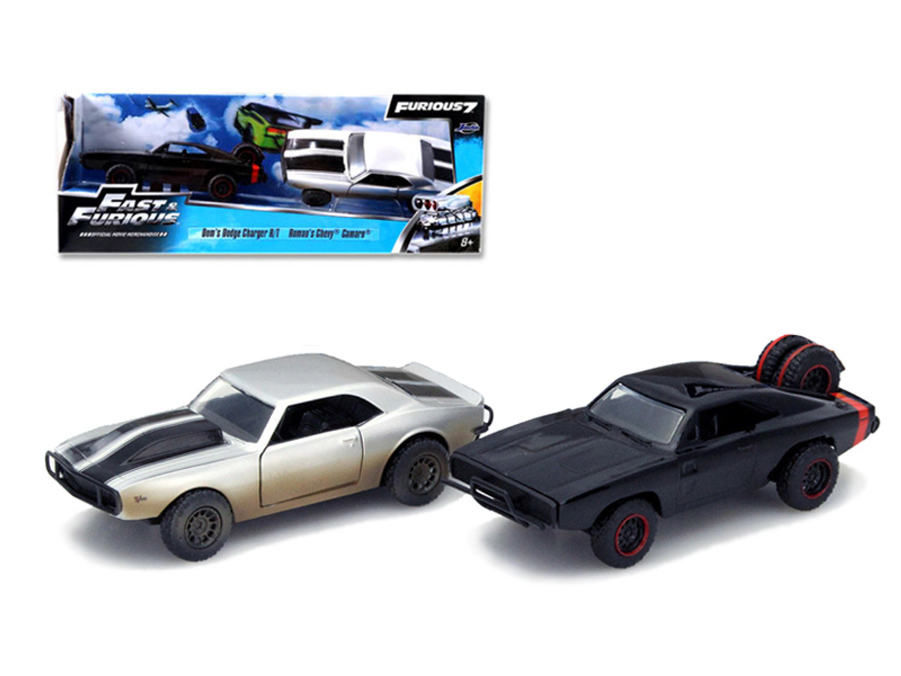Dom's 1970 Dodge Charger R/T Off Road and Roman's Chevrolet Camaro Z/28 (Dirty Version) "Fast & Furious 7" Movie Set of 2 Cars 1/32 Diecast Model Cars by Jada