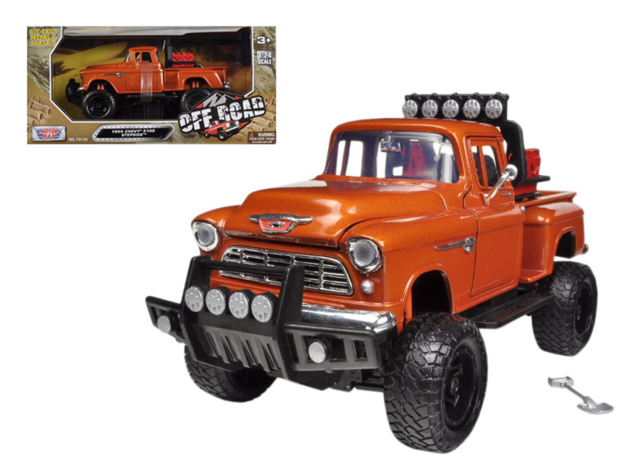 1955 Chevrolet 5100 Stepside Pickup Truck Off Road Orange 1/24 Diecast Model by Motormax