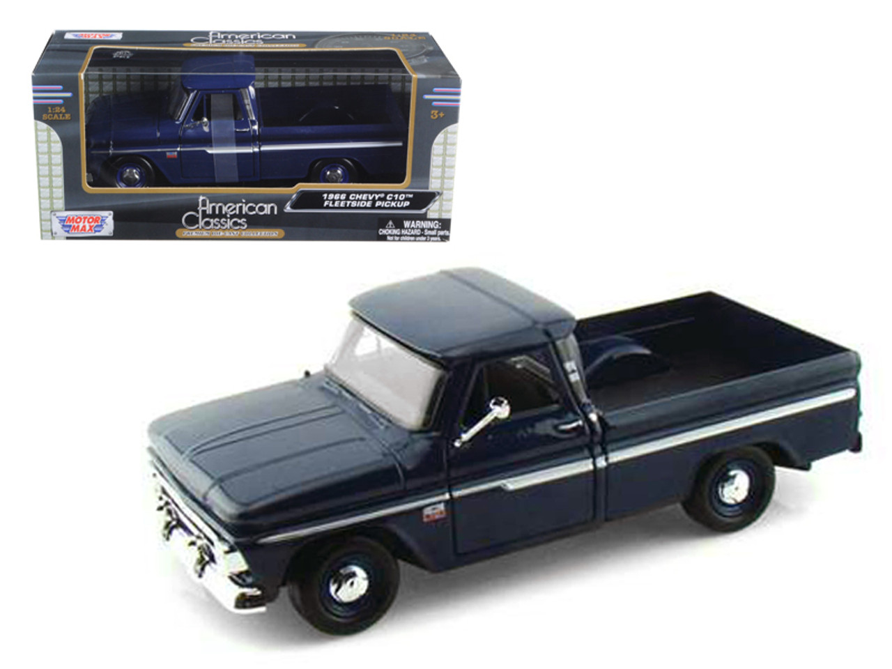 1/24 Motormax 1966 Chevrolet C10 Fleetside Pickup Truck Dark Blue Diecast Car Model
