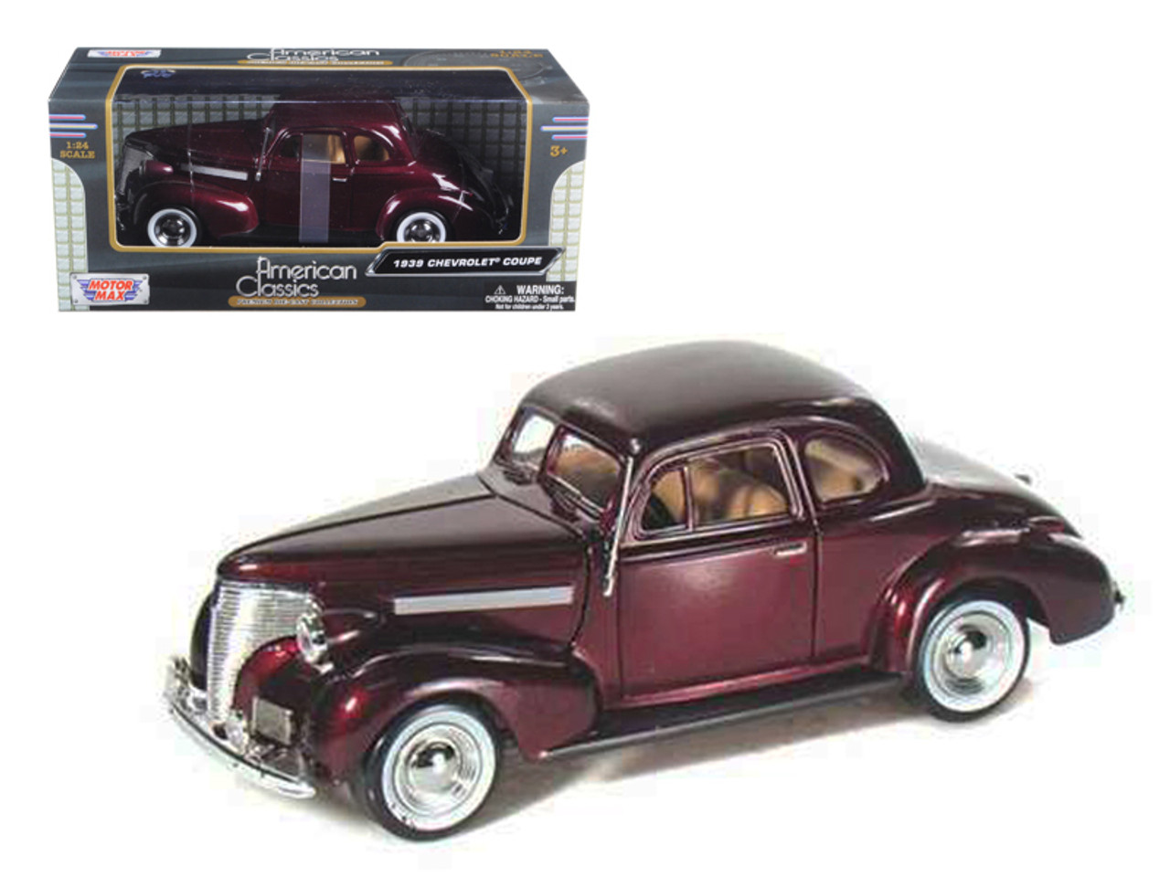 1939 Chevrolet Coupe Burgundy 1/24 Diecast Model Car by Motormax