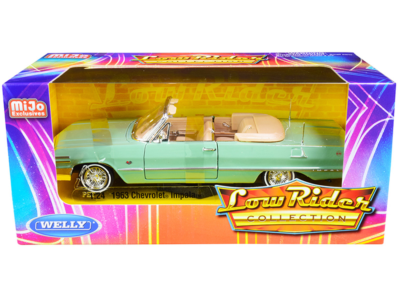 1963 Chevrolet Impala Convertible Light Green "Low Rider Collection" 1/24 Diecast Model Car by Welly