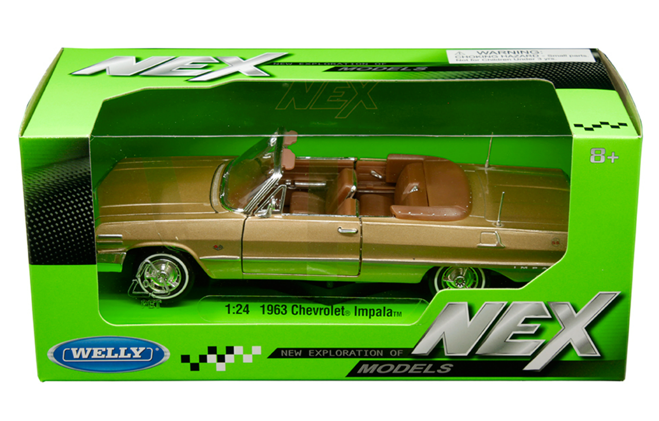 1/24 Welly 1963 Chevrolet Impala Convertible (Gold with Brown Interior) Diecast Car Model