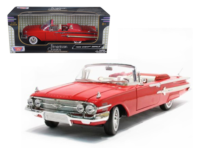 60' Chevy Impala フィギュア付き 1960 Chevrolet Impala Convertible Red 1/18 Diecast Model Car by