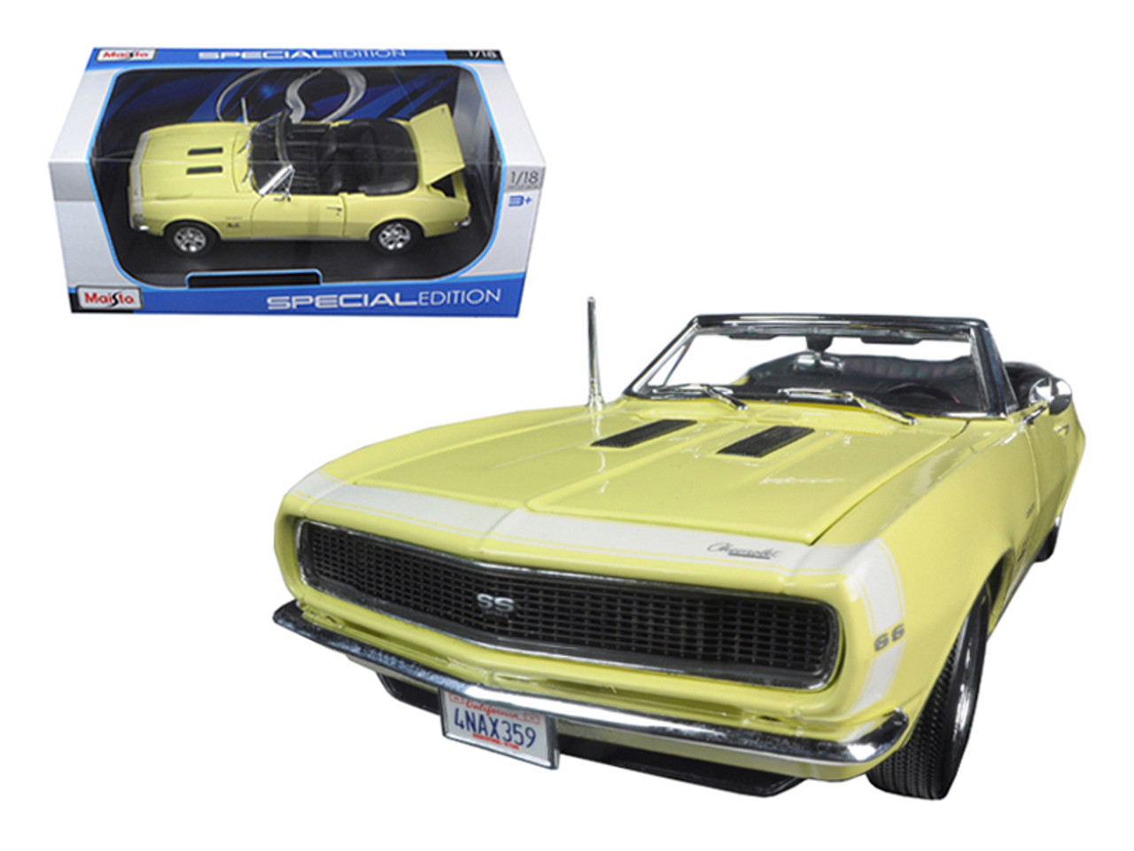 1967 Chevrolet Camaro SS 396 Convertible Yellow 1/18 Diecast Model Car by Maisto