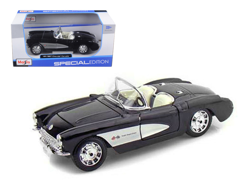 1957 Chevrolet Corvette Convertible Black 1/24 Diecast Model Car