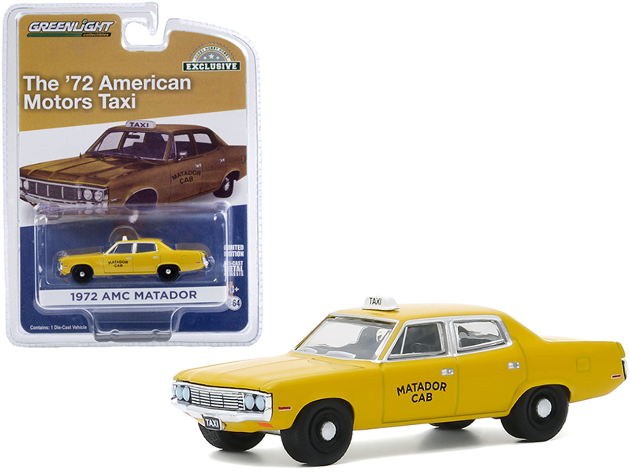 1972 AMC Matador Yellow "Matador Cab" Taxicab "Hobby Exclusive" 1/64 Diecast Model Car by Greenlight
