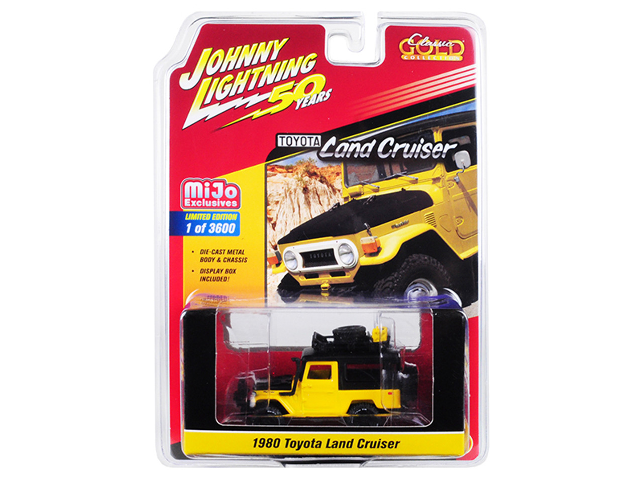 1980 Toyota Land Cruiser Yellow and Black with Accessories "Johnny Lightning 50th Anniversary" Limited Edition to 3600 pieces Worldwide 1/64 Diecast Model Car by Johnny Lightning
