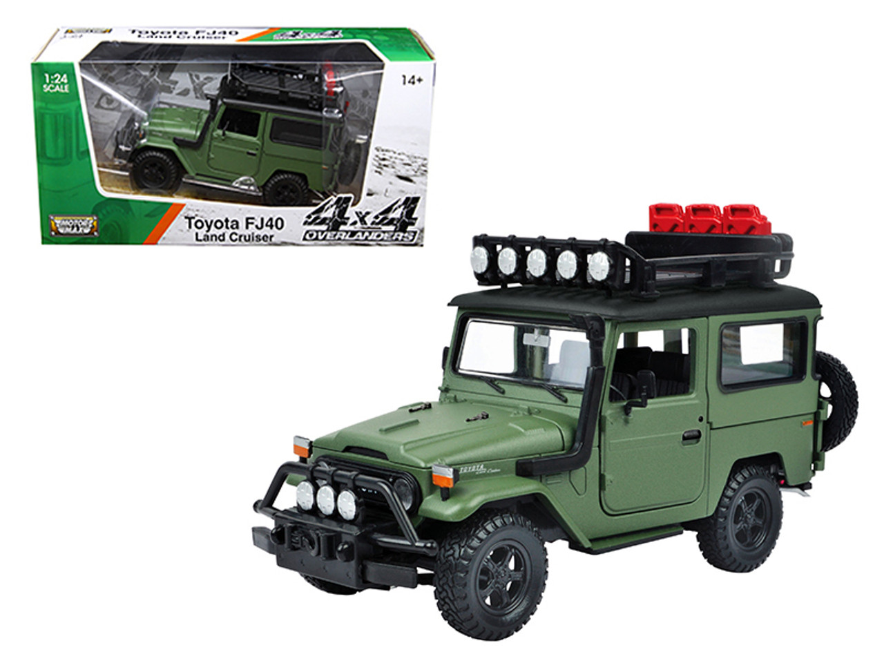 Toyota FJ40 Land Cruiser Matt Green "4x4 Overlanders" Series 1/24 Diecast Model Car by Motormax