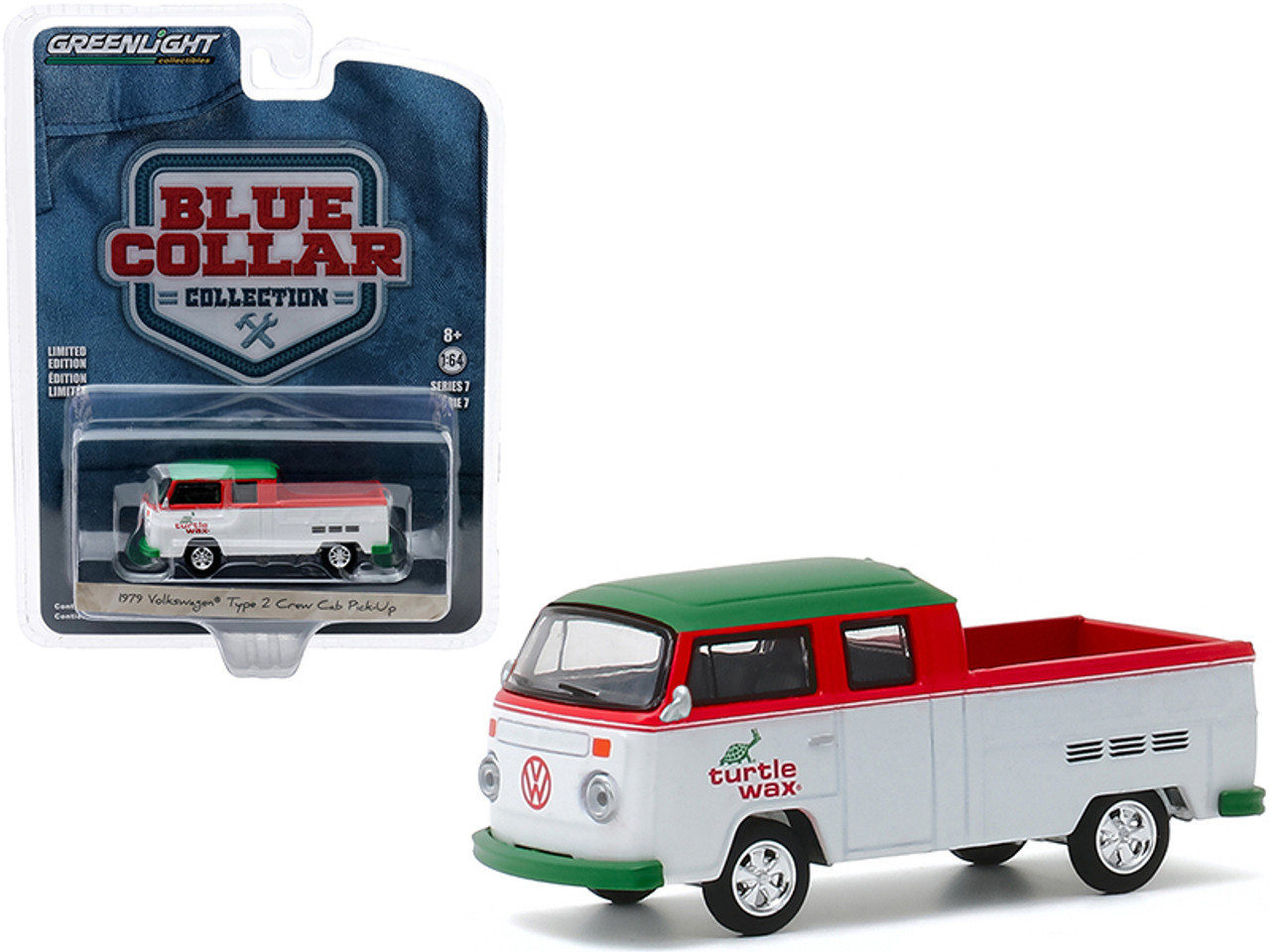 1979 Volkswagen Type 2 Crew Cab Pickup Truck "Turtle Wax" White and Red with Green Top "Blue Collar Collection" Series 7 1/64 Diecast Model Car by Greenlight