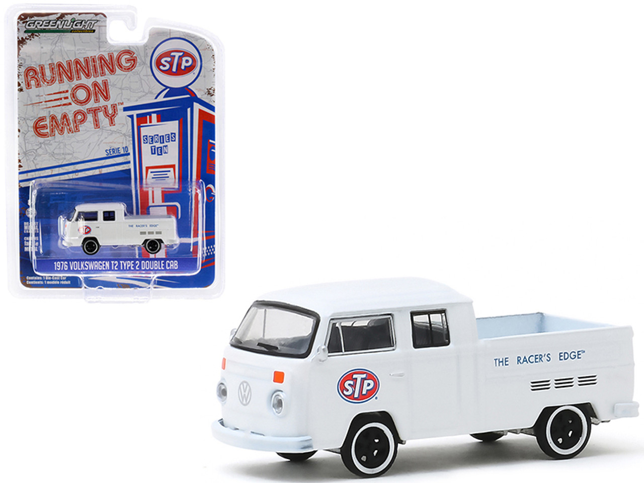 Volkswagen T2 Type 2 Double Cab Pickup Truck White "STP" "The Racer's Edge" "Running on Empty" Series 10 1/64 Diecast Model Car by Greenlight