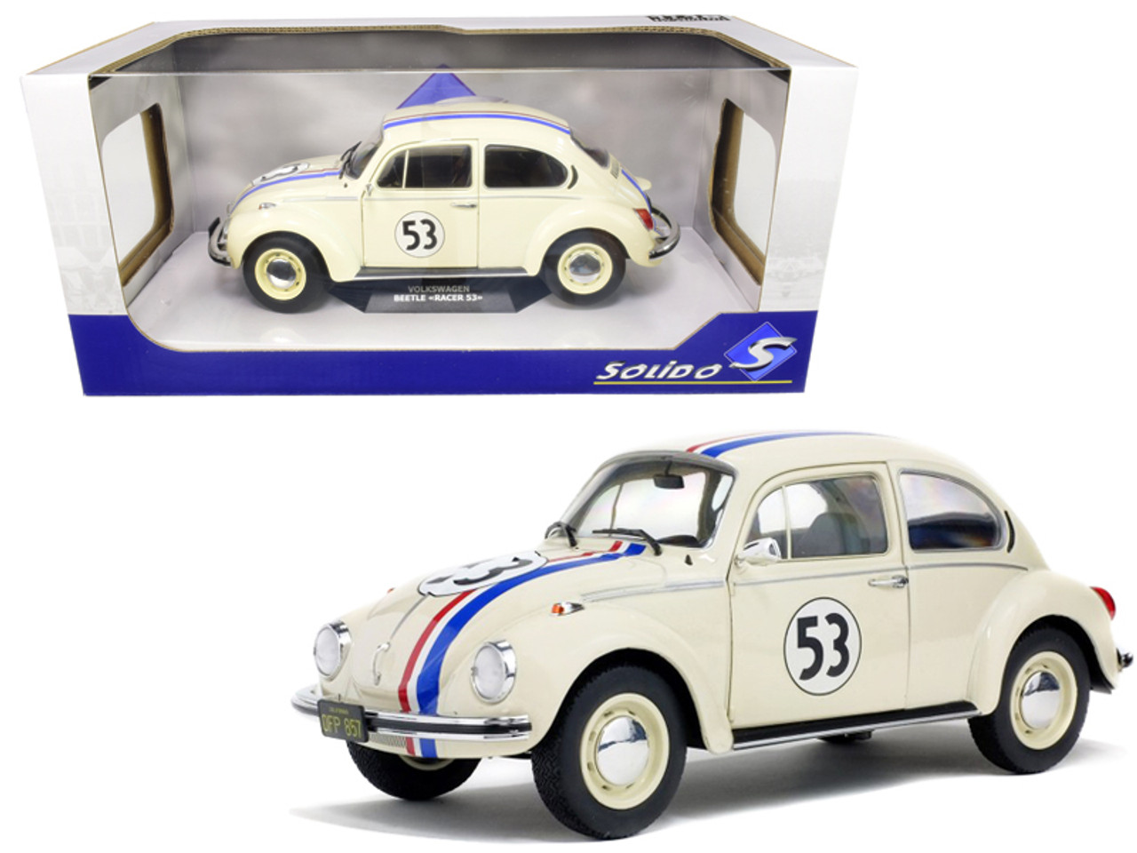 1/18 Solido Volkswagen Beetle Racing #53 Cream Diecast Car Model