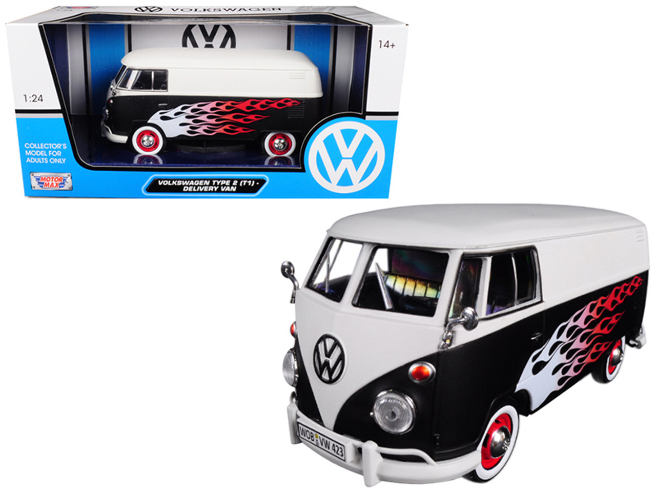 Volkswagen Type 2 (T1) Delivery Van with Flames 1/24 Diecast Car Model by Motormax