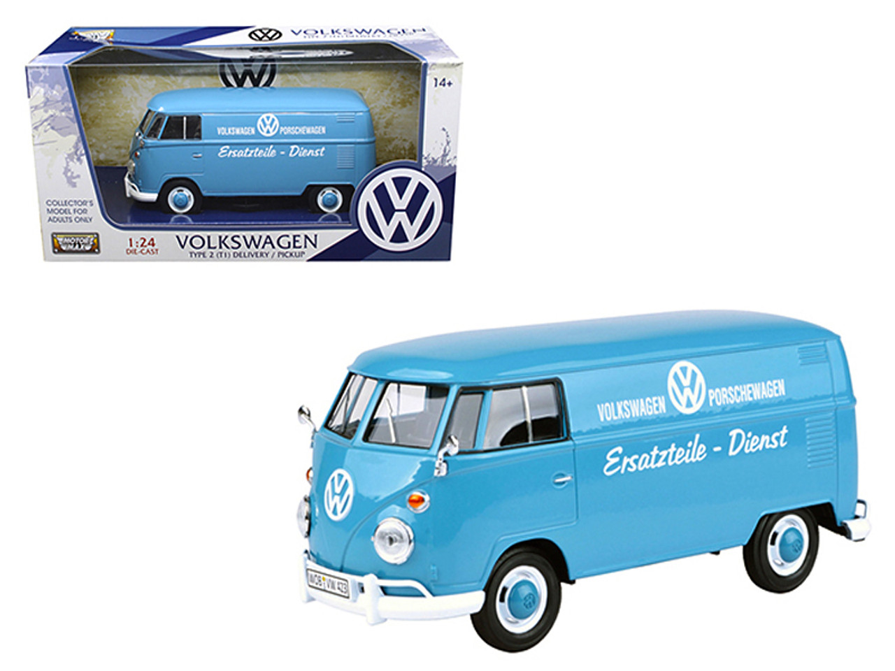 Volkswagen Type 2 (T1) Delivery Truck Blue Porsche Wagen 1/24 Diecast Model Car by Motormax