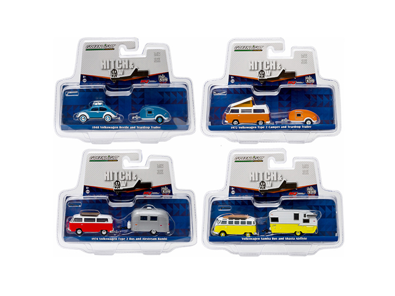 Hitch & Tow V-Dub Assortment Set of 4 1/64 Diecast Model Cars by Greenlight