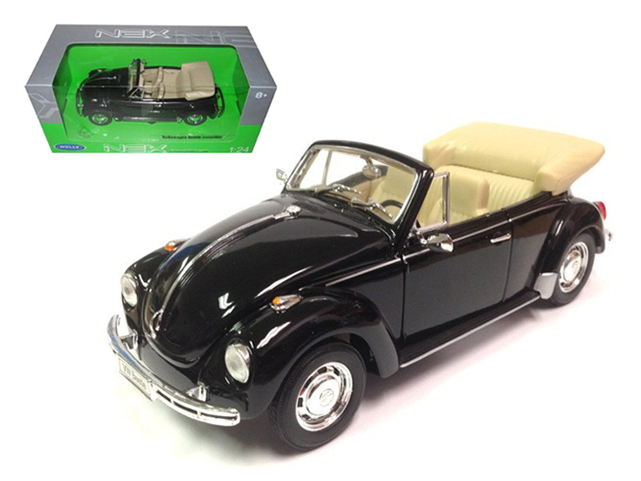 Volkswagen Beetle Convertible Black 1/24 Diecast Model Car by Welly