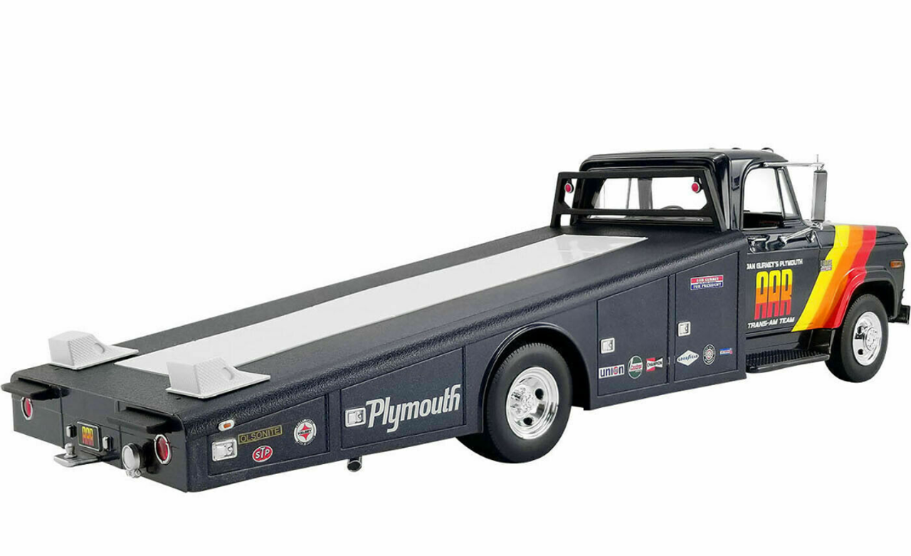 1/18 ACME 1970 Dodge D-300 D300 Dan Gurney's Plymouth AAR Trams-Am Team Ramp Truck - Black Diecast Car Model