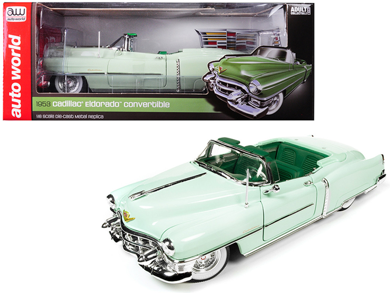 1/18 Auto World 1953 Cadillac Eldorado Convertible Gloss Light Green with Dark Green Interior Diecast Car Model