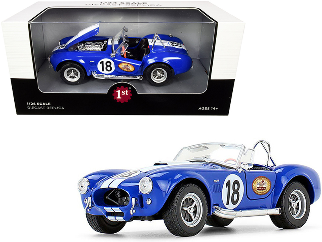 Shelby Cobra 427 S/C #18 Blue with White Stripes "The Busted Knuckle Garage" 1/24 Diecast Model Car by First Gear